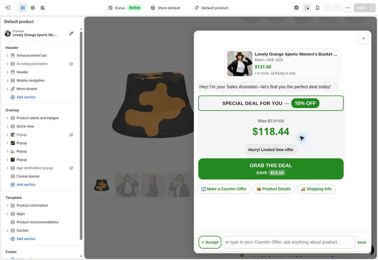 Buddy offer window showing an example proposed price and counter-offer controls