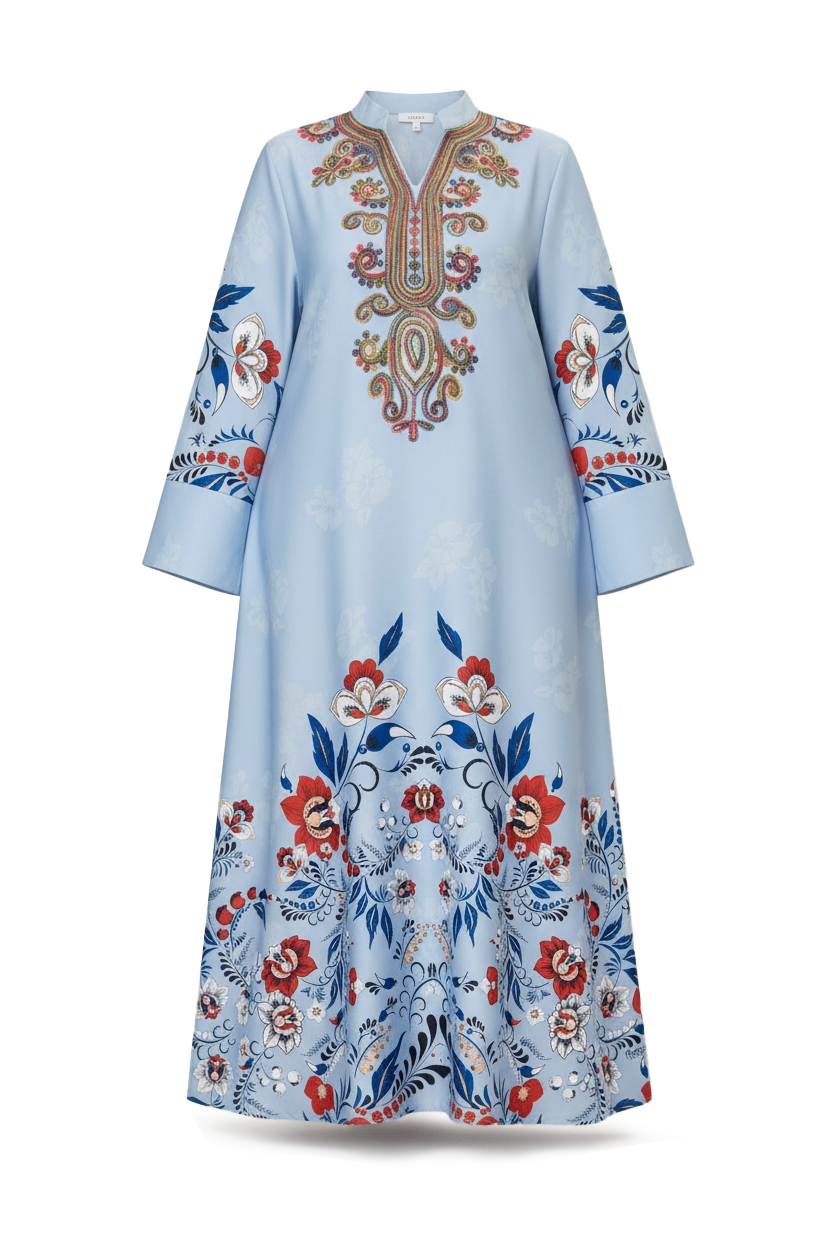 V Neck Embroidered Loose Dress