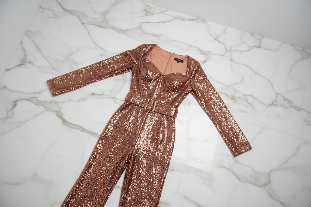 Jumpsuit Belt Sleeves Champagne