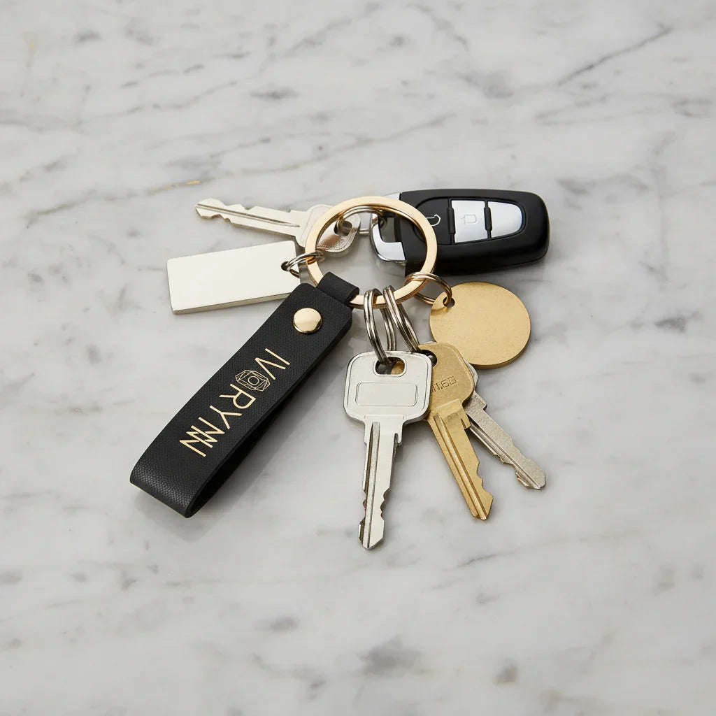 Keychain attached to keys - front view