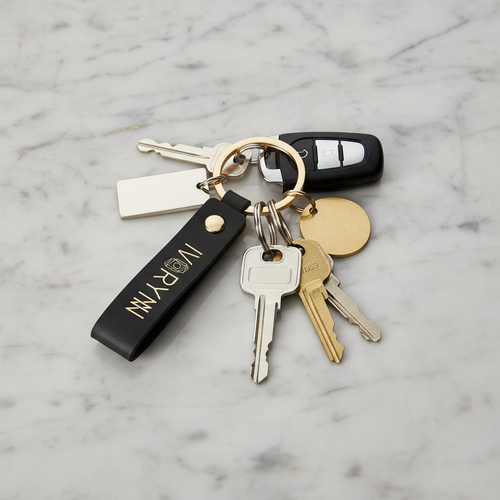 Keychain attached to keys - front view