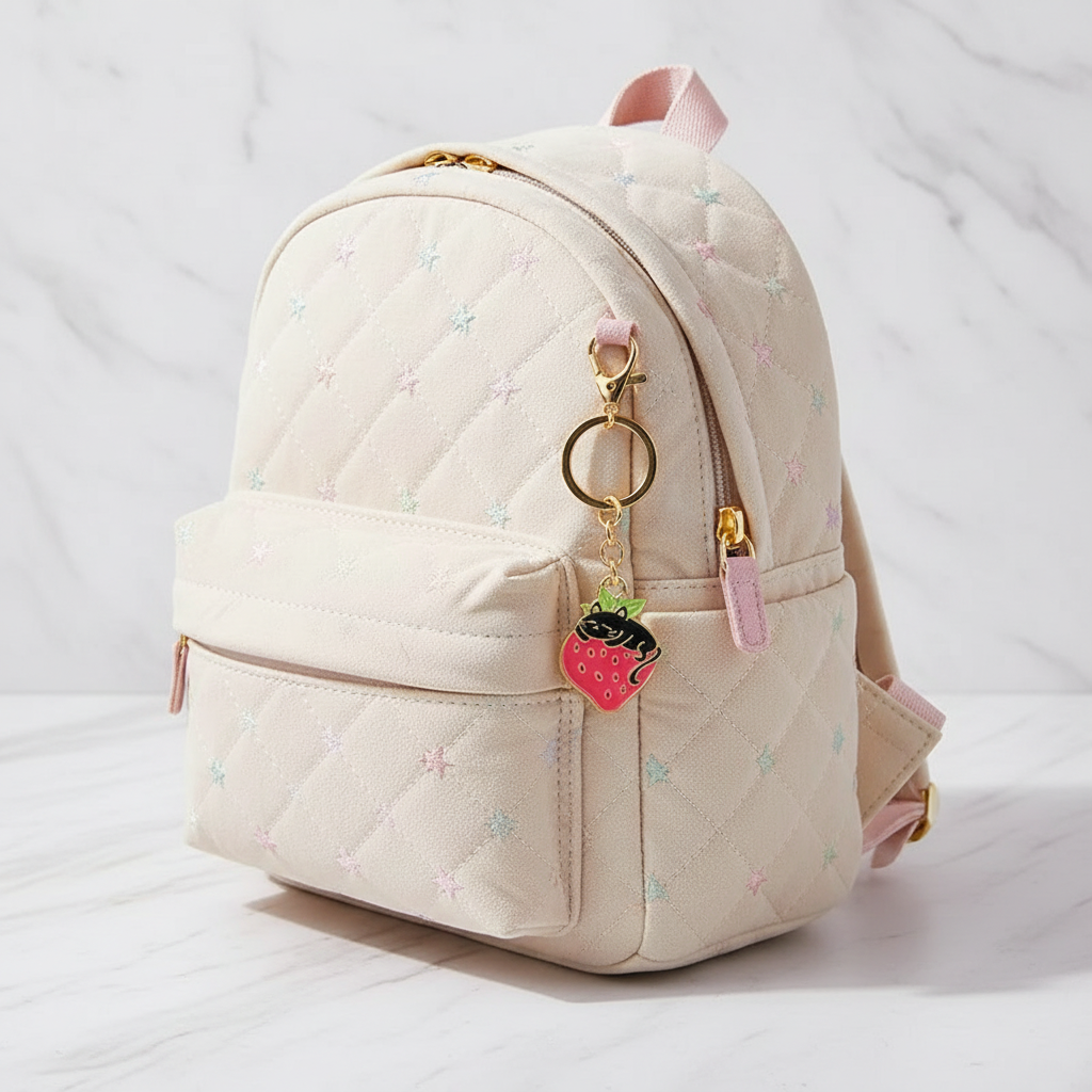 Keychain dangling from bag