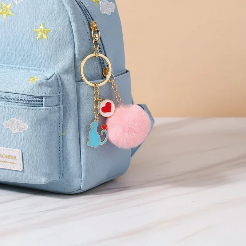 Keychain dangling from bag