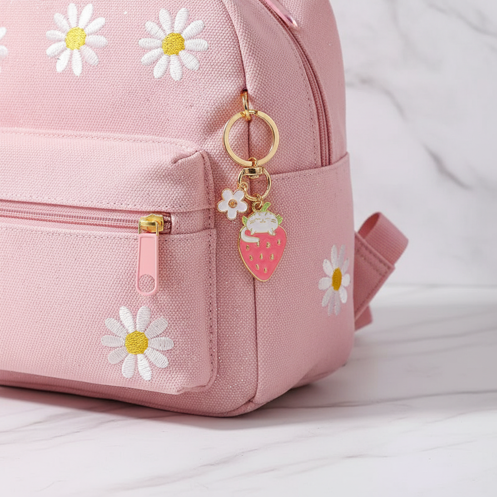 Keychain dangling from bag