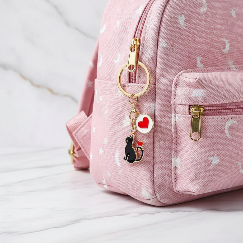 Keychain dangling from bag