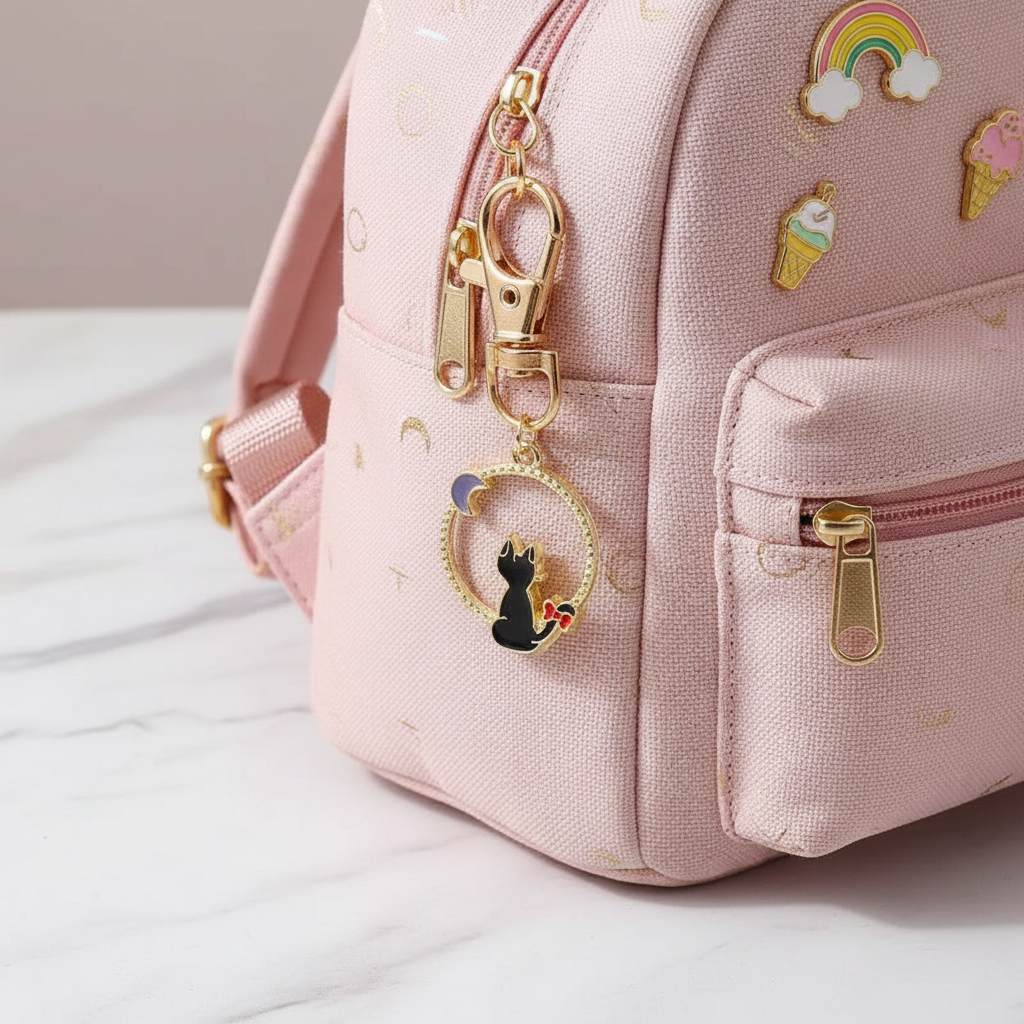 Keychain dangling from bag