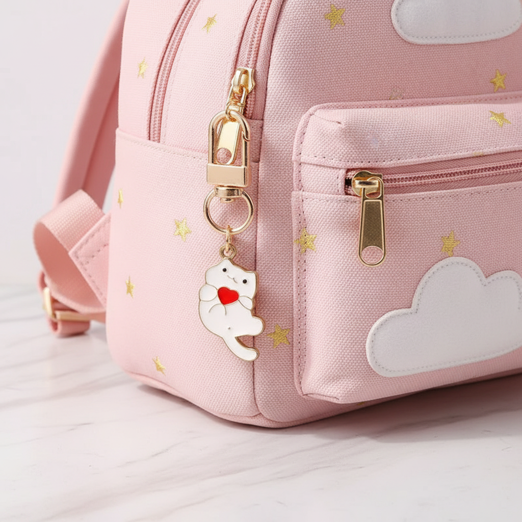 Keychain dangling from bag