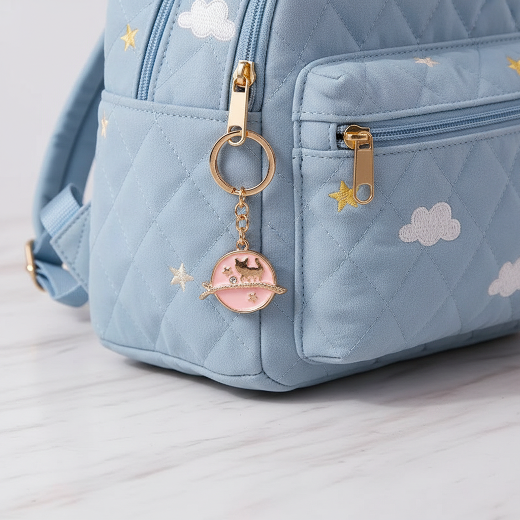Keychain dangling from bag