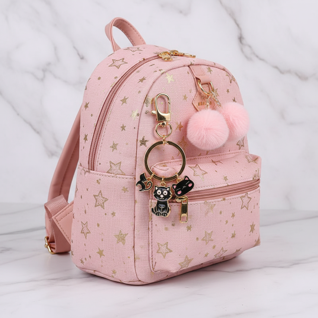 Keychain dangling from bag