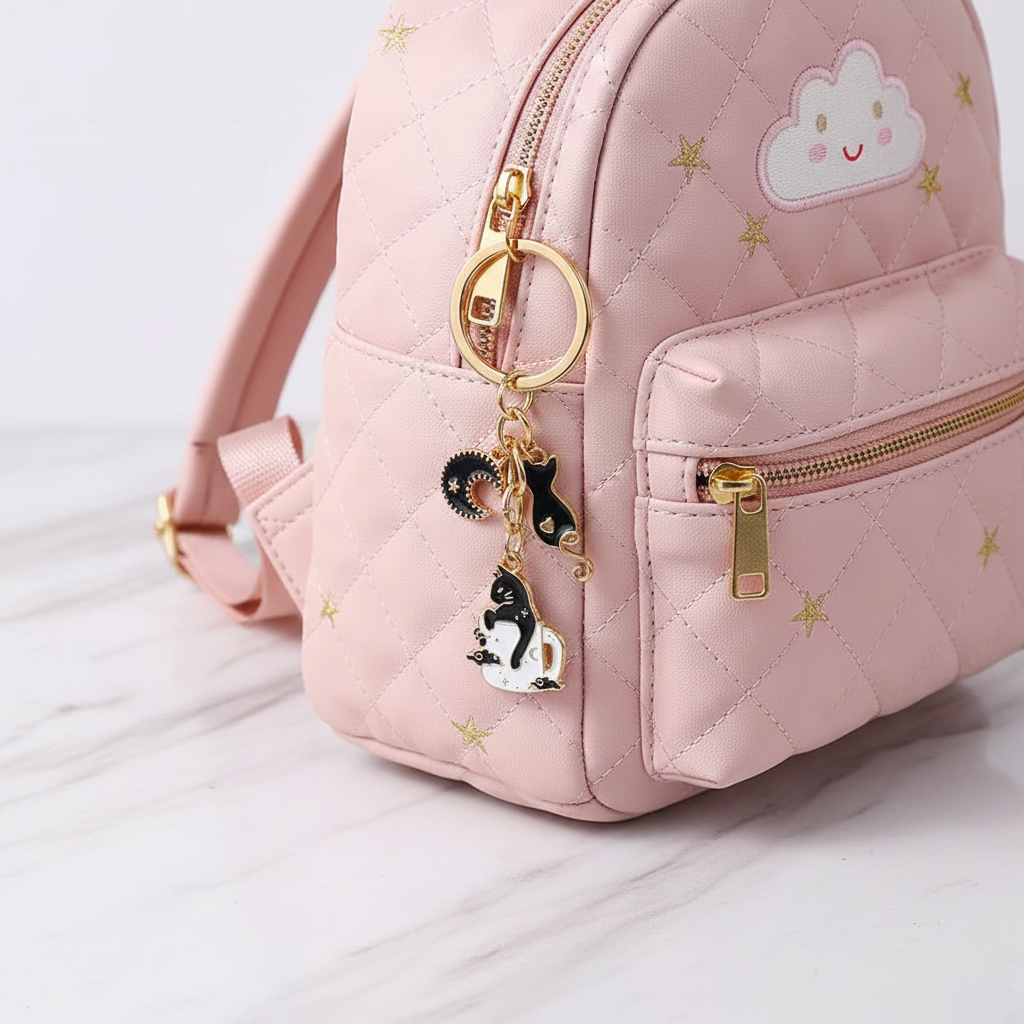 Keychain dangling from bag