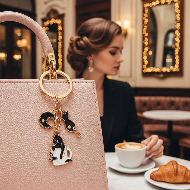 Keychain detail at café table