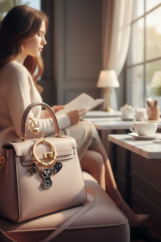 Keychain in dreamy café setting