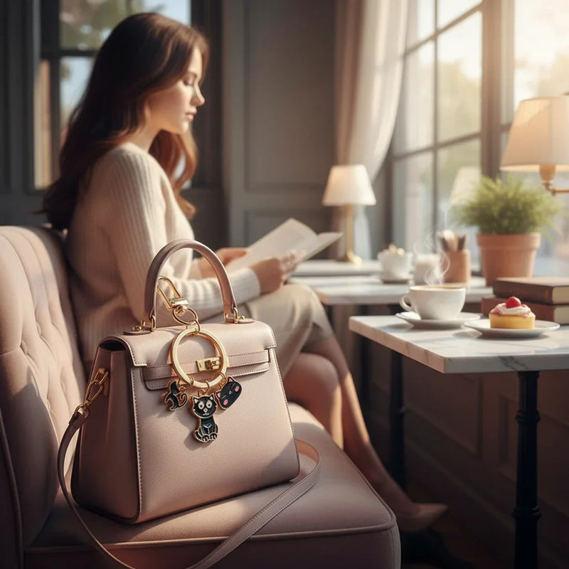 Keychain in dreamy café setting