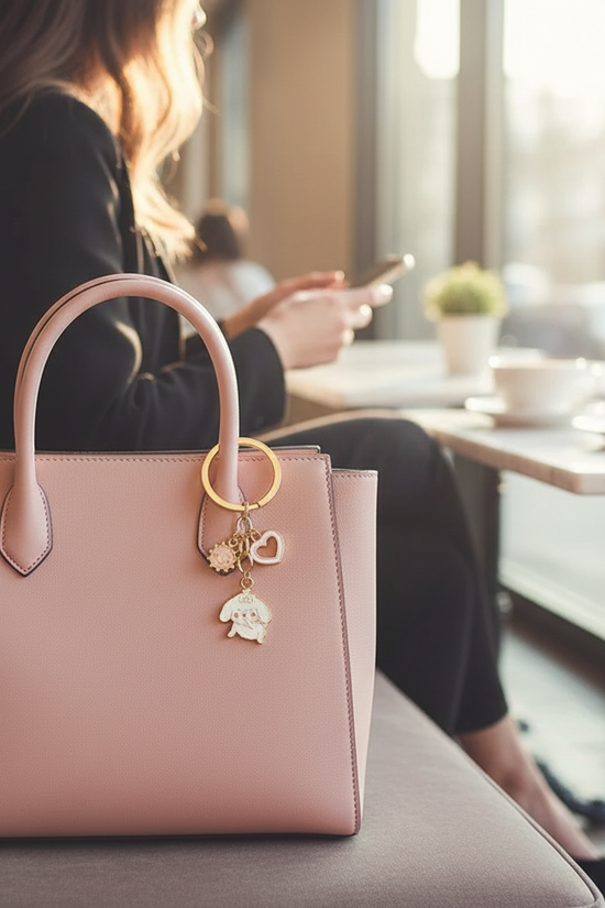 Keychain in dreamy café setting