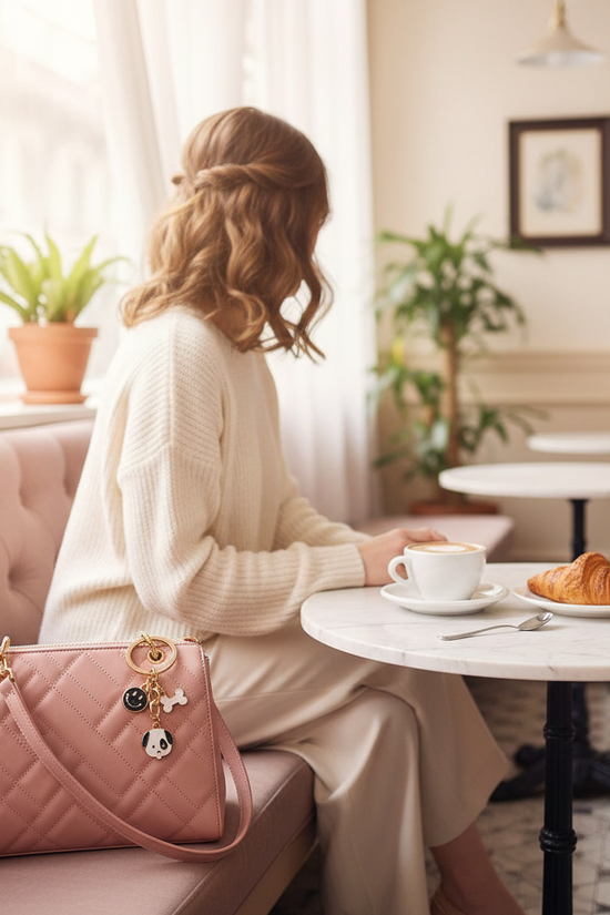 Keychain in dreamy café setting