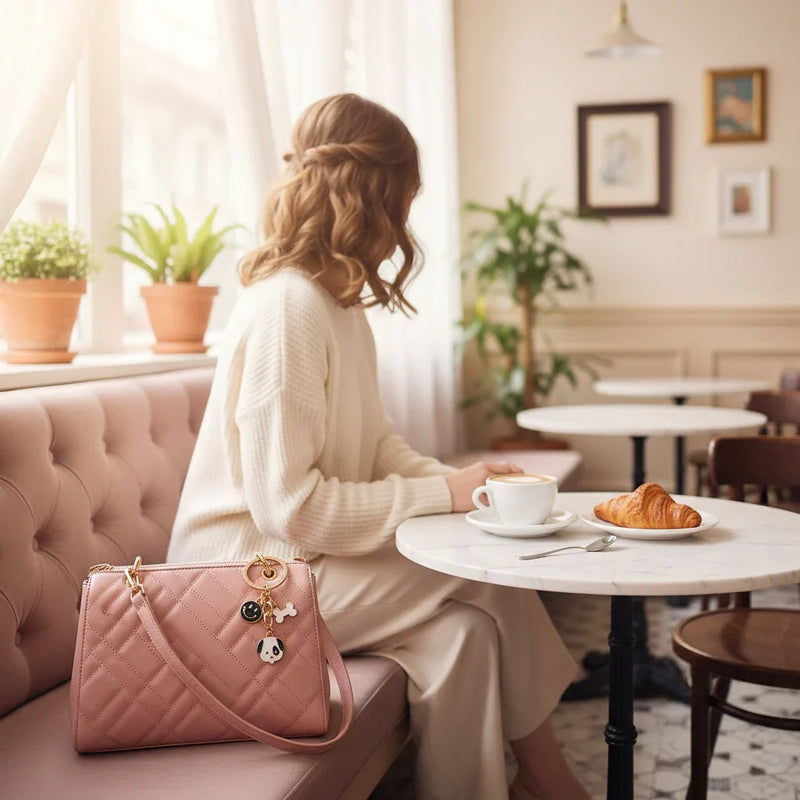 Keychain in dreamy café setting