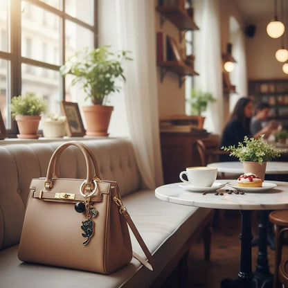 Keychain in dreamy café setting