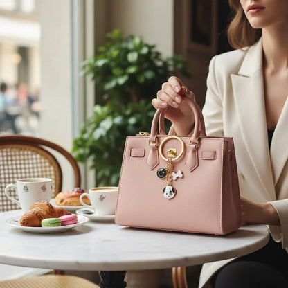 Keychain on bag in café