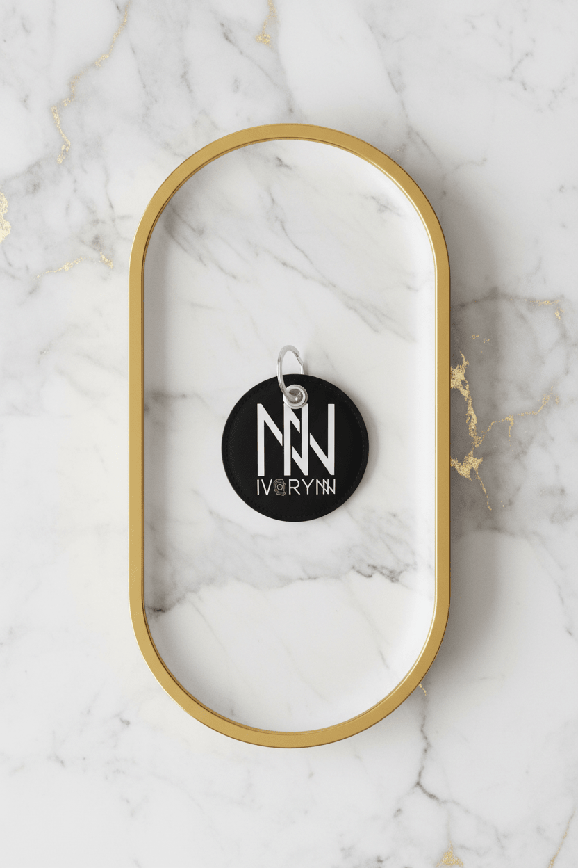 Keychain on gold marble key tray