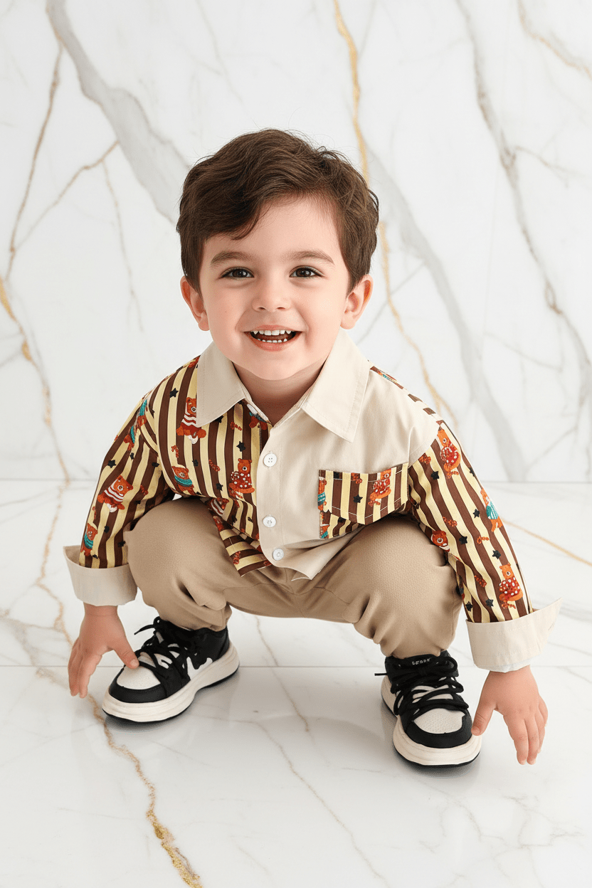 Kids Bear Stripe Suit - Crouching