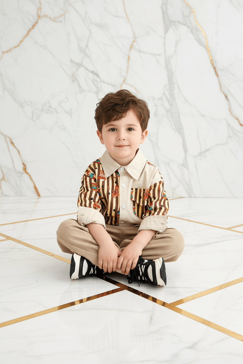 Kids Bear Stripe Suit - Sitting