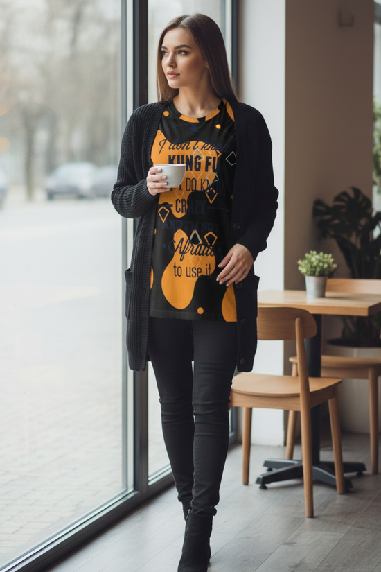 Kung Fu T-Shirt Black Jacket Café Window