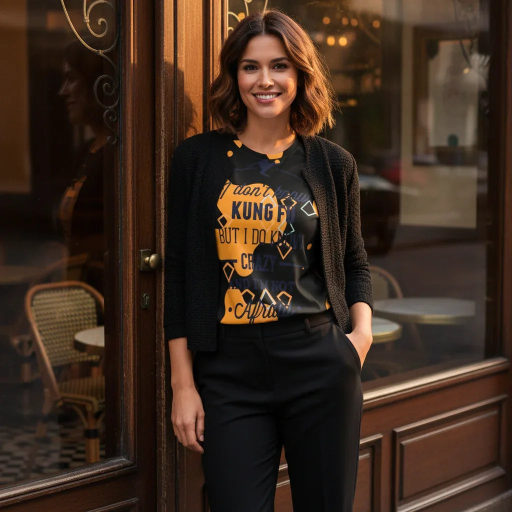 Kung Fu T-Shirt Black Jacket Doorway