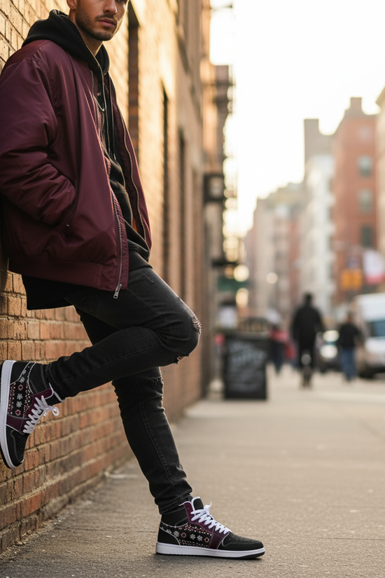 Leaning against brick wall