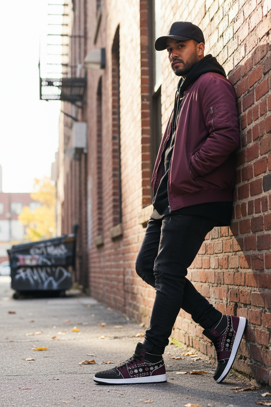 Leaning against brick wall