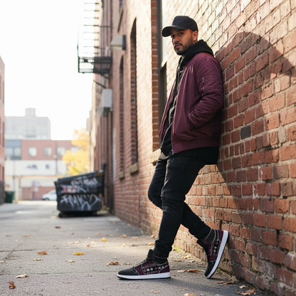 Leaning against brick wall