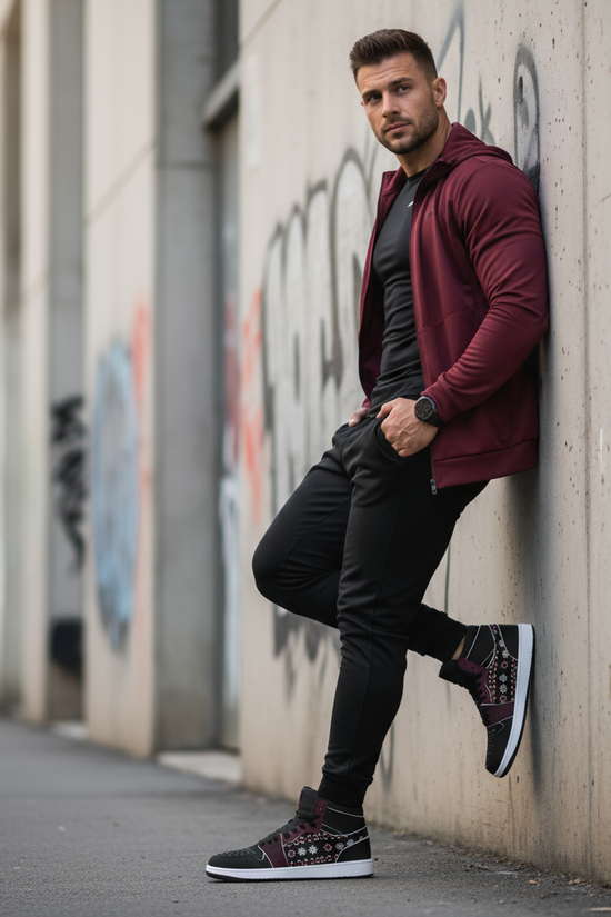 Leaning against wall in athletic wear
