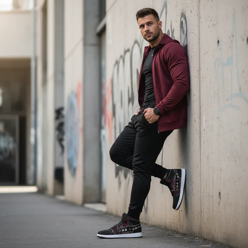 Leaning against wall in athletic wear