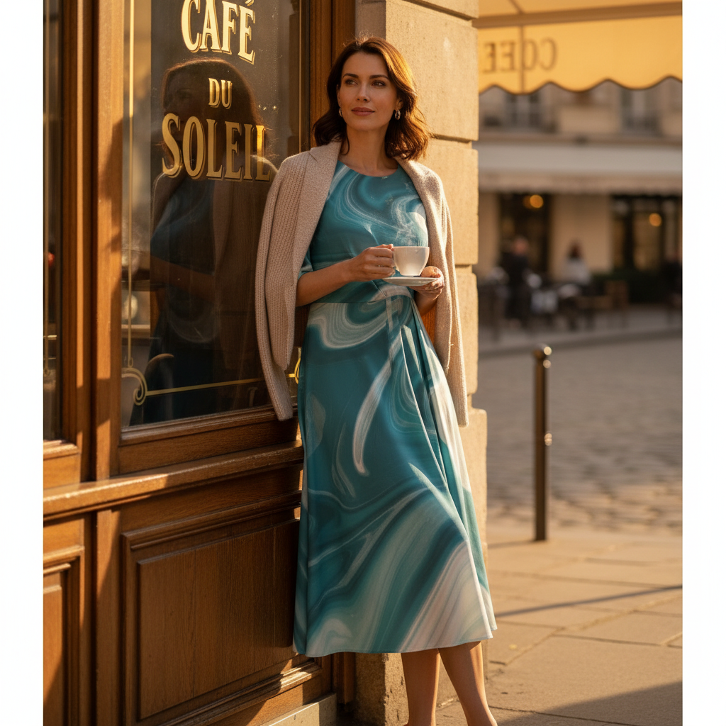 Leaning at cafe window