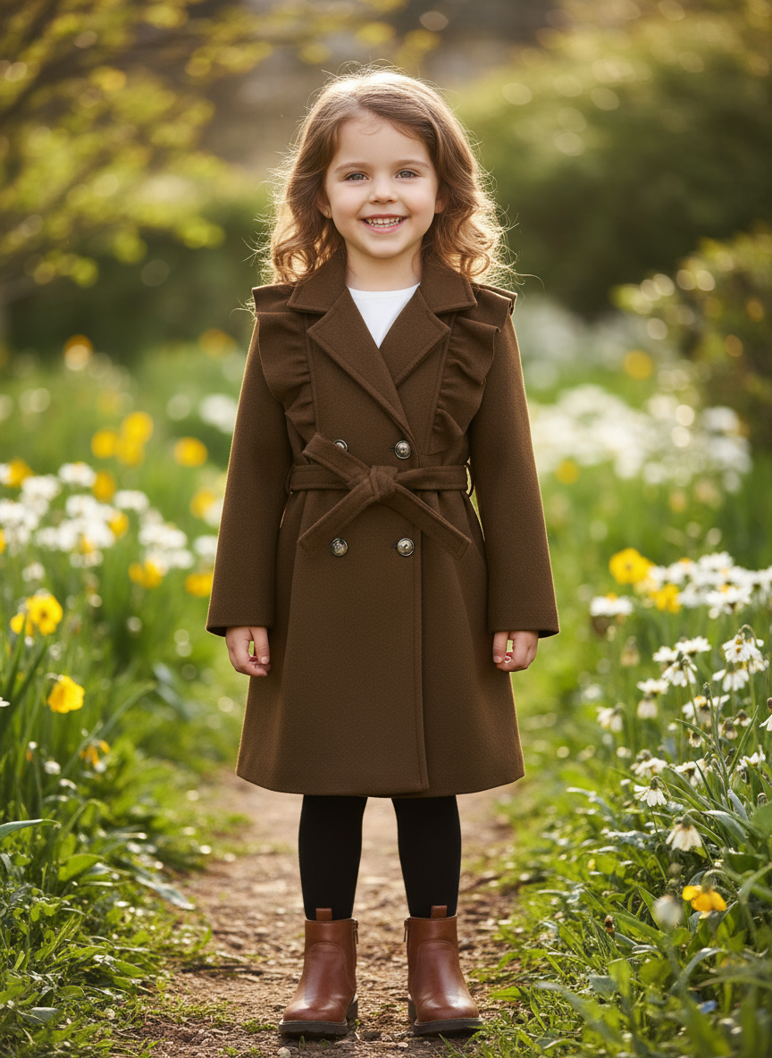 Little girl in brown coat - bright setting