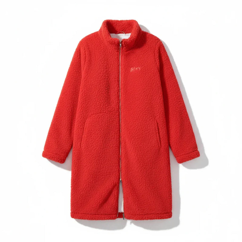 Long Red Borg Fleece Coat - Front