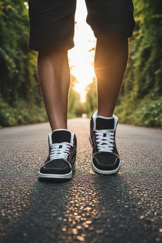 Low angle close-up walking shot