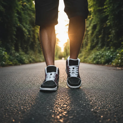 Low angle close-up walking shot