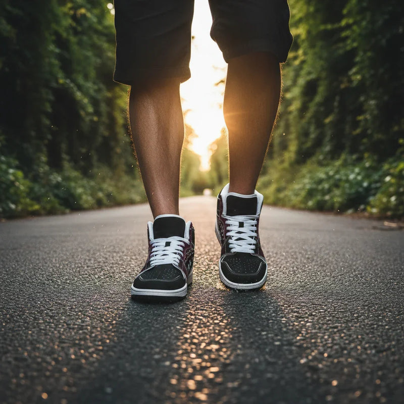 Low angle close-up walking shot