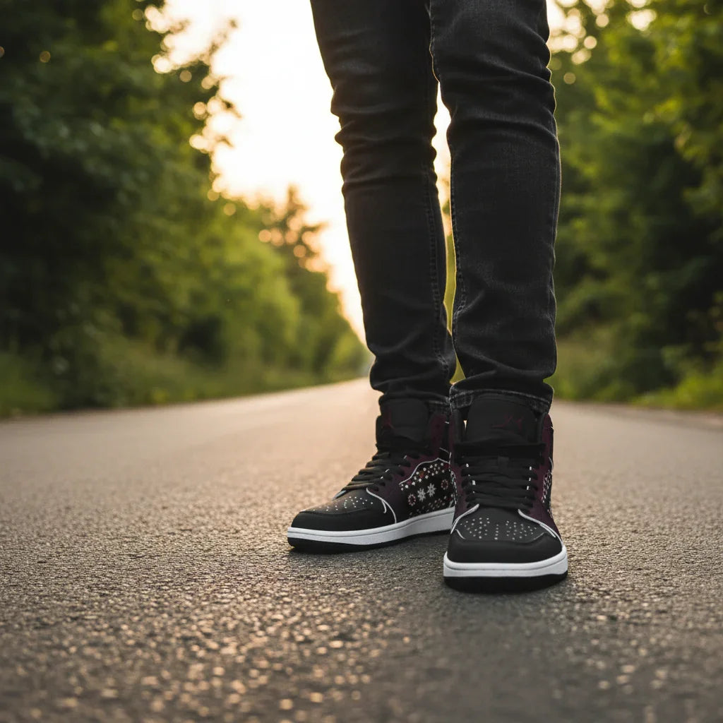 Low angle close-up walking shot