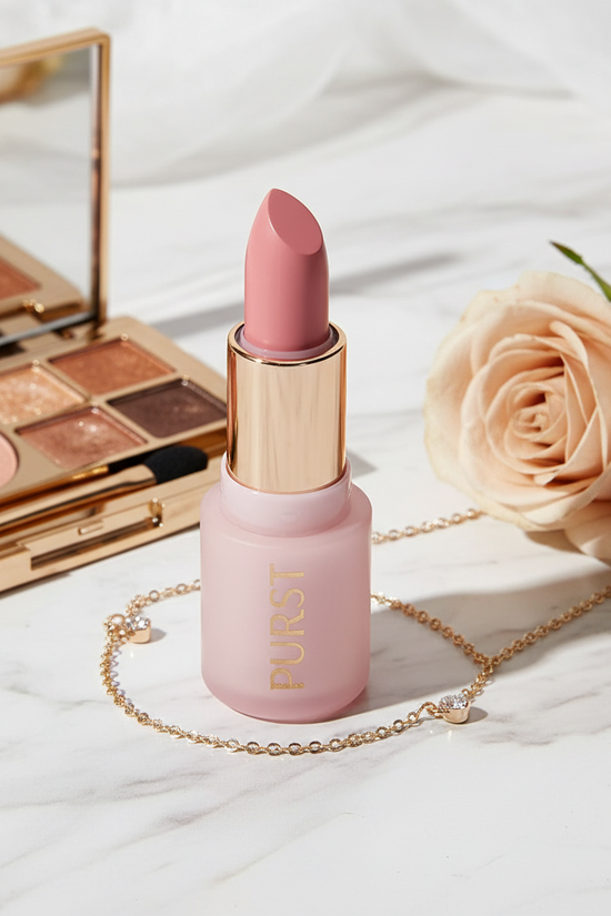 Luxury scene with palette and champagne rose