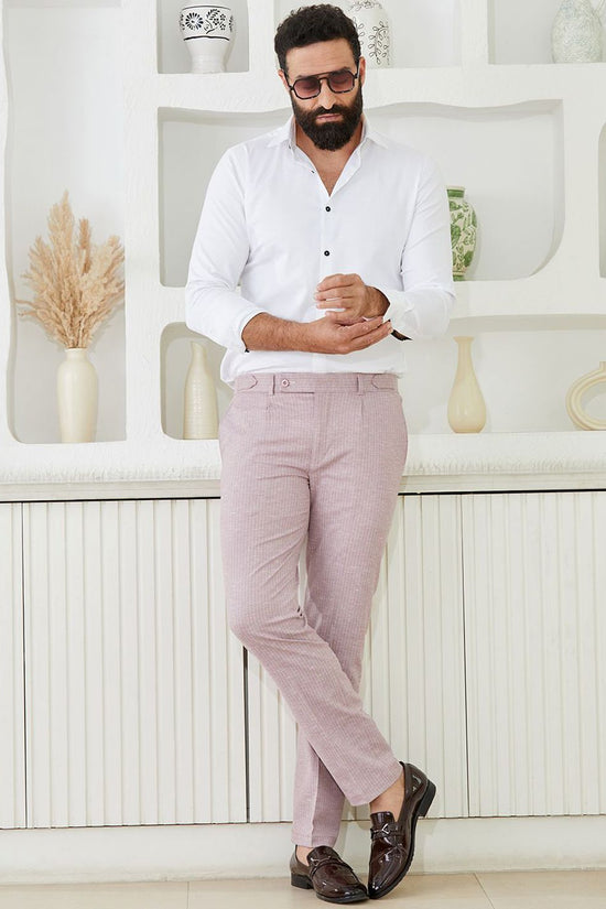 Slim Fit Two-Button Seersucker Pink Suit Set