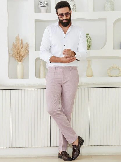 Slim Fit Two-Button Seersucker Pink Suit Set