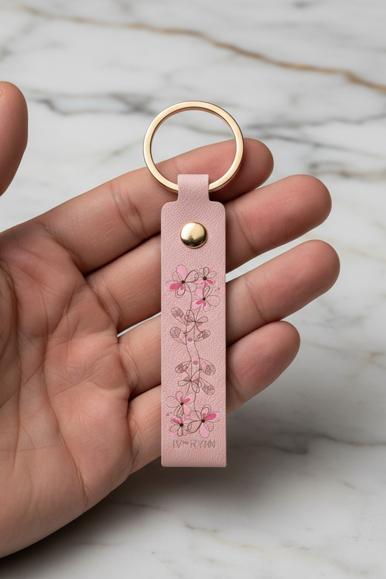 Man holding keychain - full vertical view