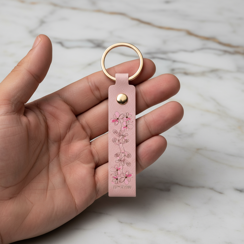 Man holding keychain - full vertical view