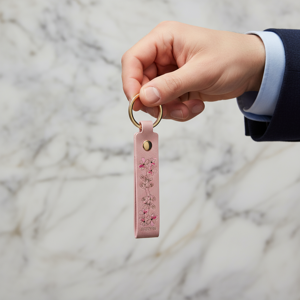 Man holding keychain - side angle