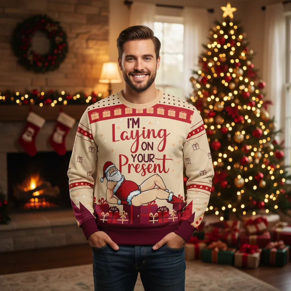Man in Christmas sweater - Living room