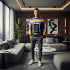 Man in luxury sweatshirt in European sports club lounge