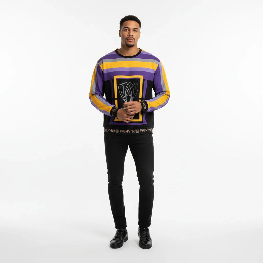 Man in luxury sweatshirt - white studio background