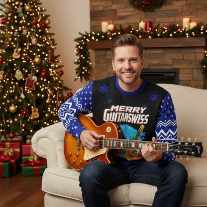 Man in Merry Guitarmas sweater - On couch