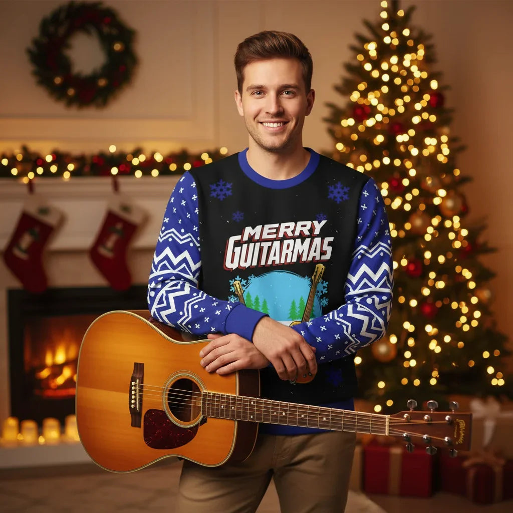 Man in Merry Guitarmas sweater - Standing